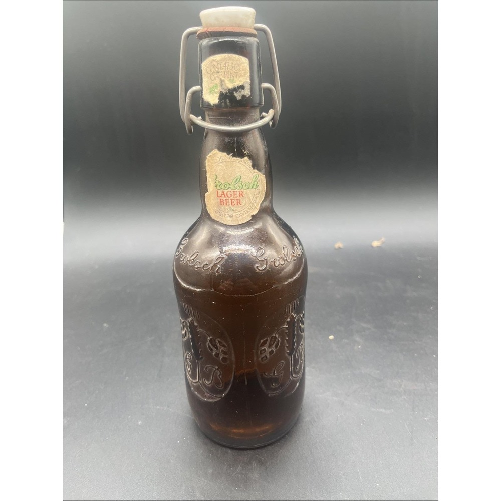 VINTAGE GROLSCH AMBER BROWN LAGER BEER BOTTLE W/PORCELAIN SWING TOP